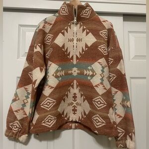 Aztec Print Zip Pullover Sweater